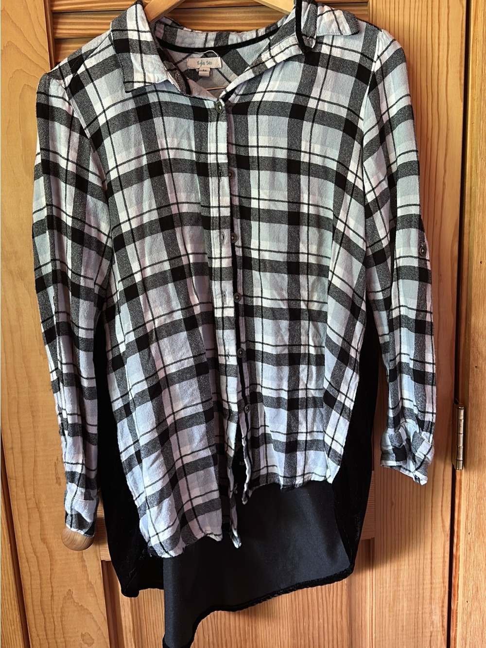Light Blue and Black Plaid Button-Up Shirt